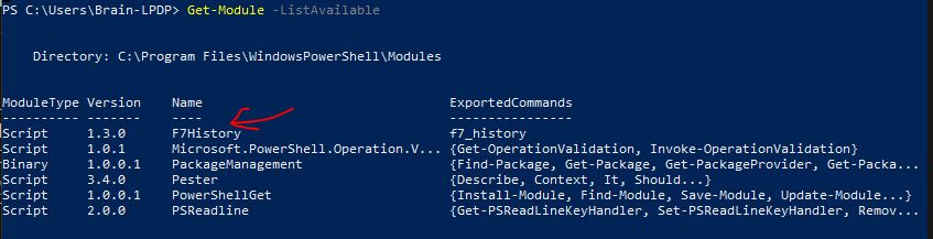 Powershell terminal showing installed modules for powershell